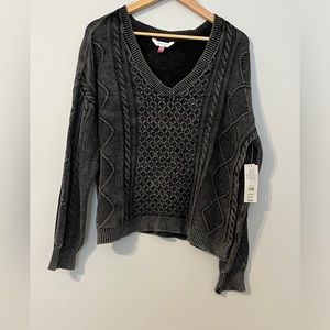 NWT no boundaries v neck sweater vintage look gray black charcoal color XXXL